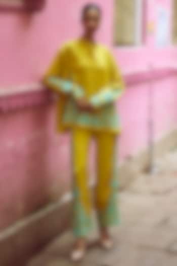 Yellow Viscose Placement Embroidered Co-Ord Set by Dash and Dot at Pernia's Pop Up Shop
