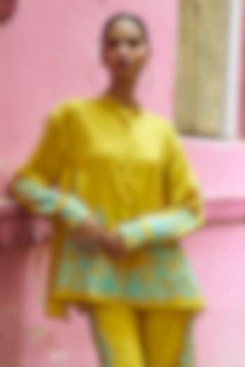 Yellow Viscose Placement Embroidered Top by Dash and Dot