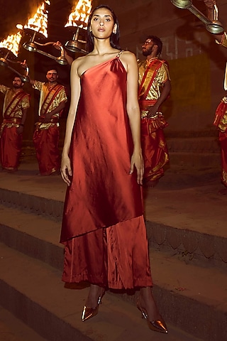 Rust Satin One-Shoulder Top by Dash and Dot