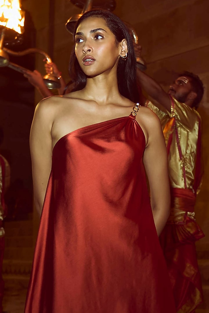 Rust Satin One-Shoulder Top by Dash and Dot at Pernia's Pop Up Shop