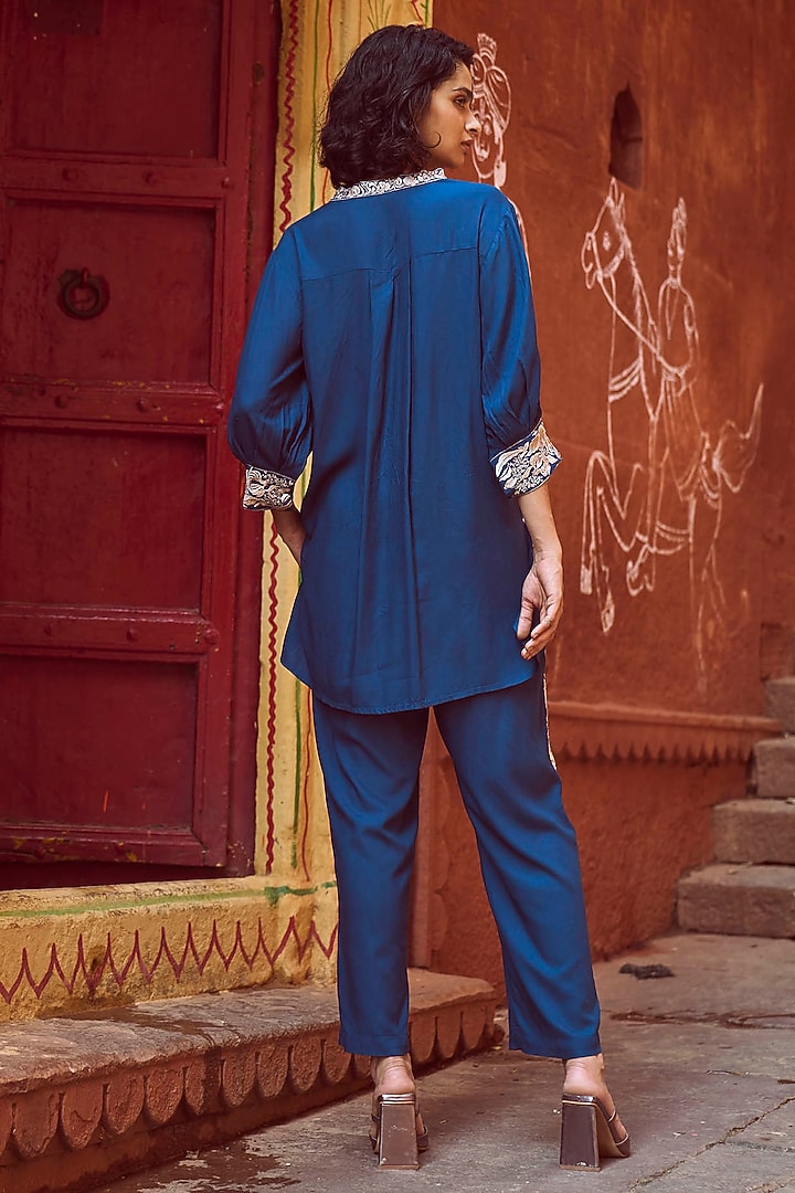 Teal Organic Viscose Embroidered Co-Ord Set by Dash and Dot at Pernia's Pop Up Shop