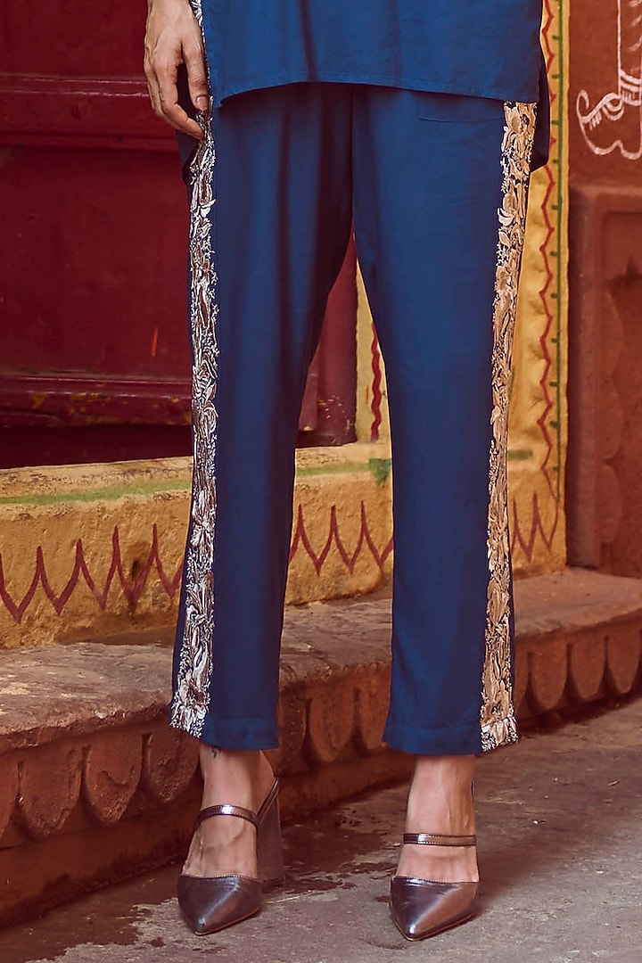 Teal Organic Viscose Embroidered Co-Ord Set by Dash and Dot at Pernia's Pop Up Shop