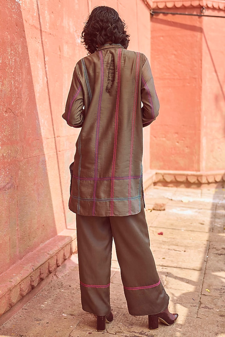 Dove Grey Viscose Satin Co-Ord Set by Dash and Dot at Pernia's Pop Up Shop