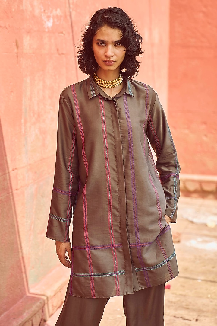 Dove Grey Viscose Satin Co-Ord Set by Dash and Dot at Pernia's Pop Up Shop