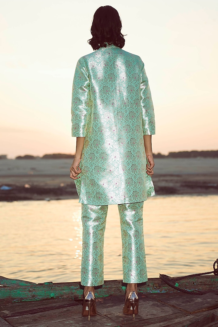 Mint Green Brocade Longline Top by Dash and Dot at Pernia's Pop Up Shop