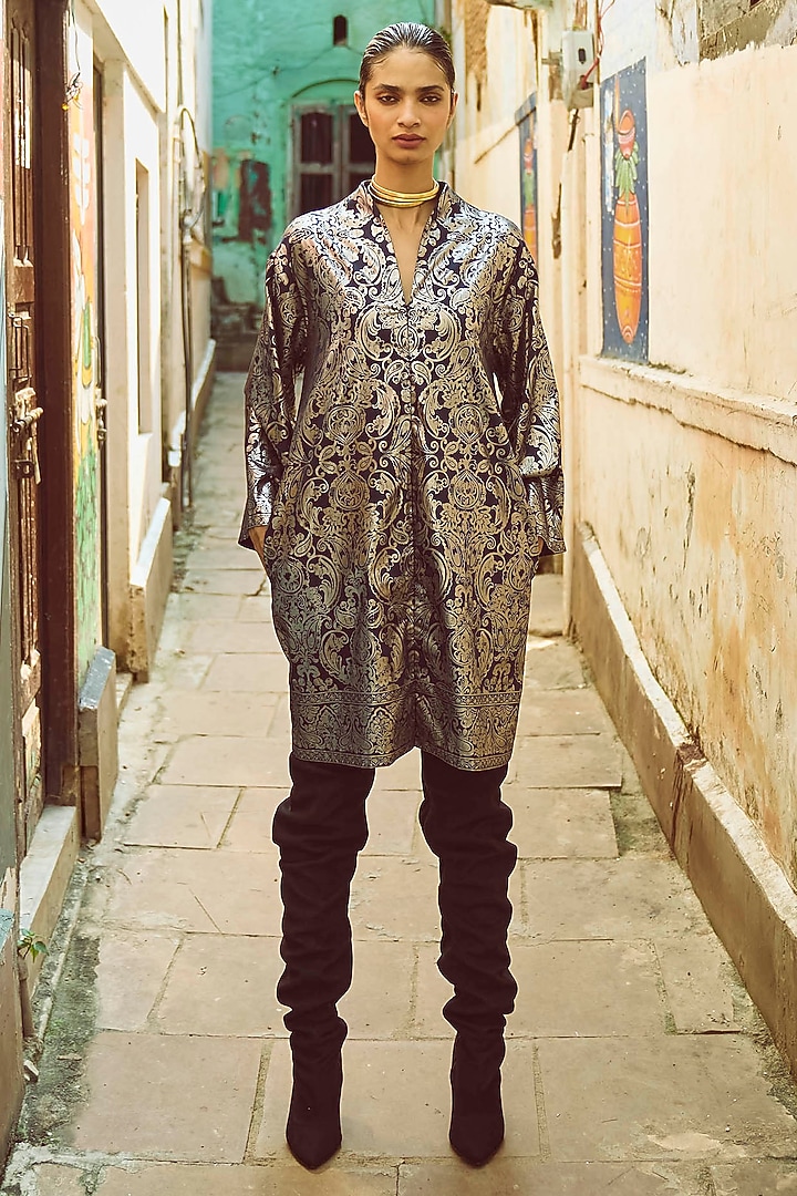 Navy Blue Organic Cotton Poplin Printed Mini Summer Shirt Dress by Dash and Dot at Pernia's Pop Up Shop