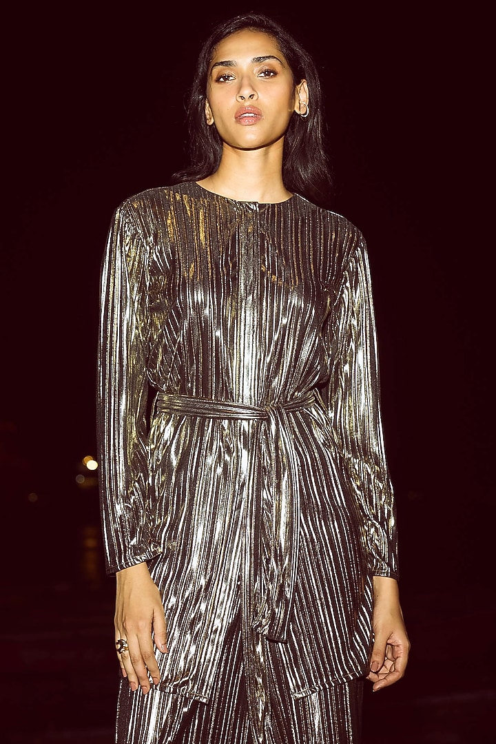 Pewter Polyester Printed Co-Ord Set by Dash and Dot at Pernia's Pop Up Shop