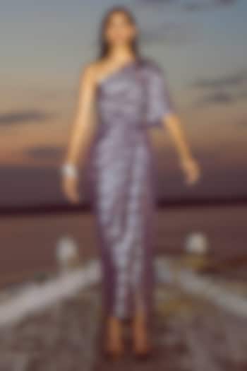 Purple Polyester Printed One-Shoulder Maxi Summer Dress by Dash and Dot at Pernia's Pop Up Shop