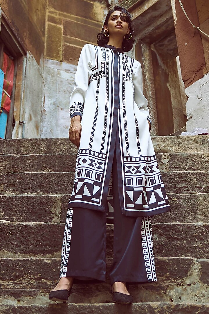 Black & White Recycled Polyester Printed Longline Top by Dash and Dot at Pernia's Pop Up Shop