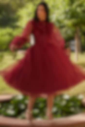 Maroon Organza Vacation Dress by DANIA SIDDIQUI at Pernia's Pop Up Shop