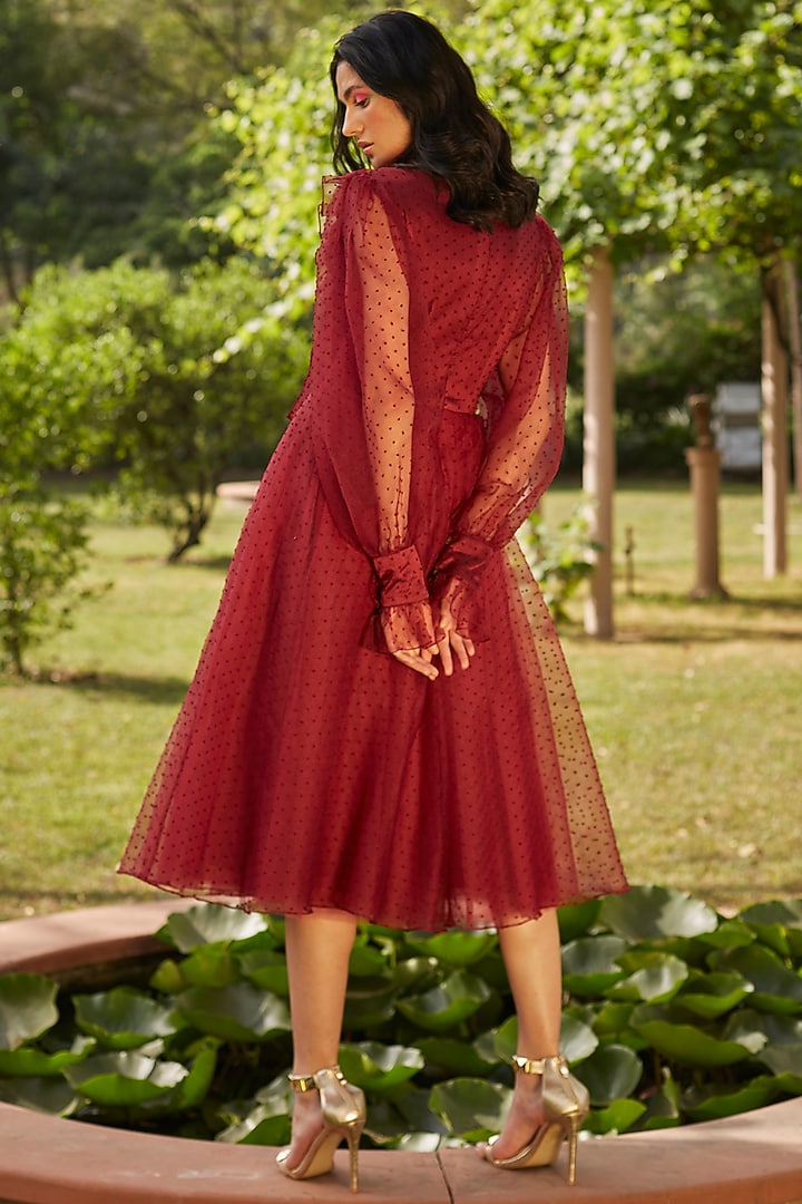 maroon organza dress LRC-25 - Pakistani Organza Dress