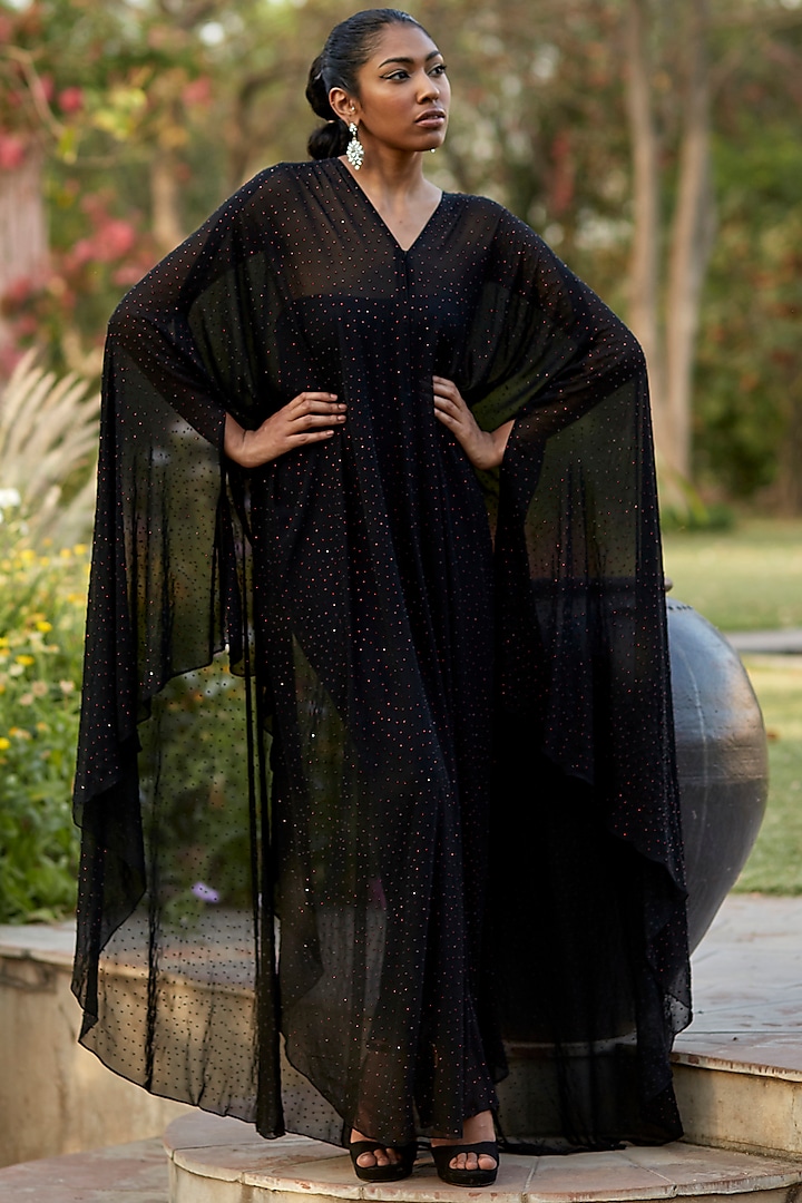 Black Hand Embroidered Cape by DANIA SIDDIQUI