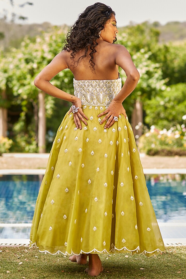 Aurora Yellow Hand Embroidered Gown by DANIA SIDDIQUI at Pernia's Pop Up Shop