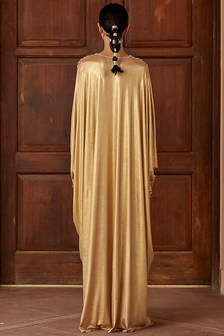 Gold Embellished Kaftan With Belt by DANIA SIDDIQUI at Pernia's Pop Up Shop