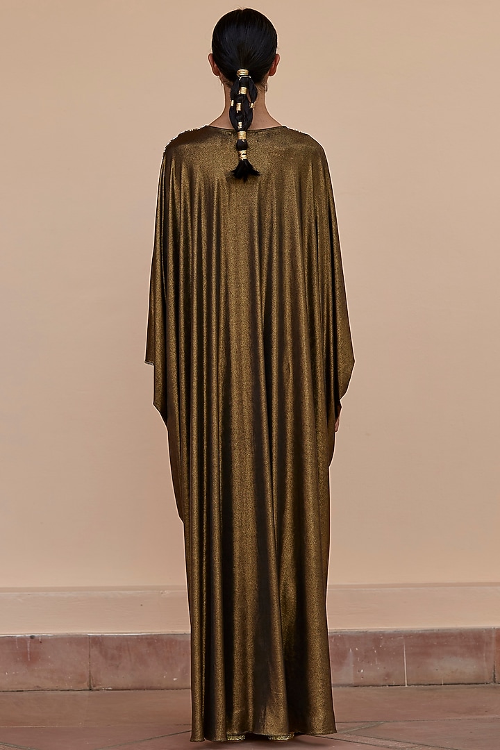 Antique Gold Embellished Kaftan With Belt by DANIA SIDDIQUI at Pernia's Pop Up Shop