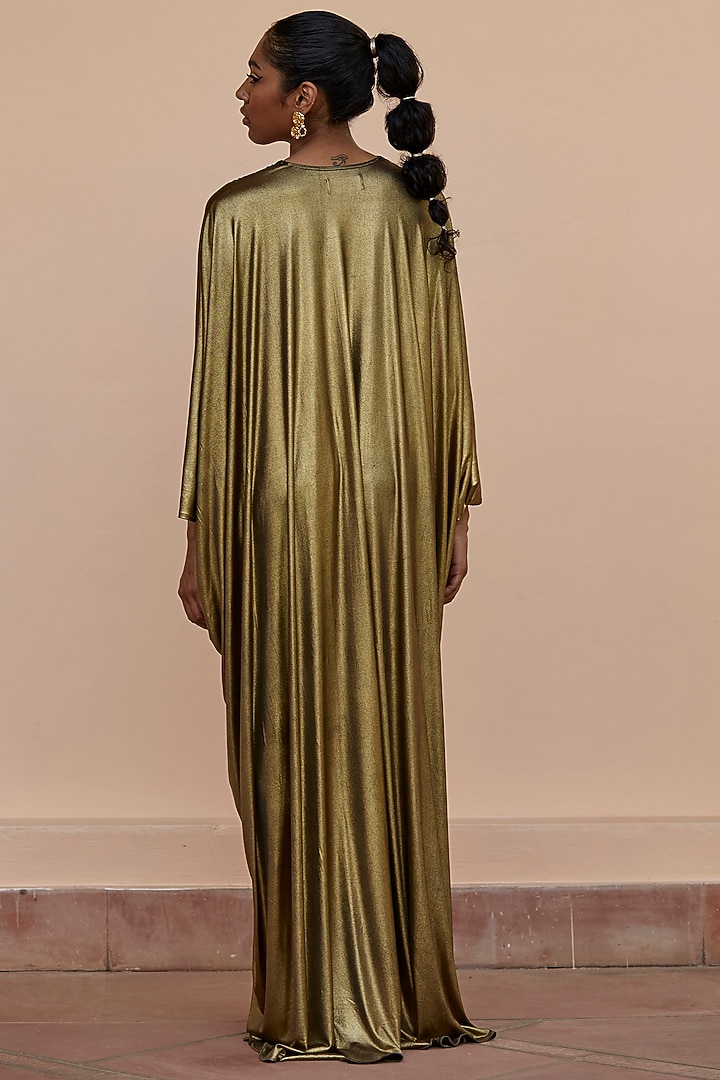 Gold Hand Embellished Kaftan by DANIA SIDDIQUI at Pernia's Pop Up Shop