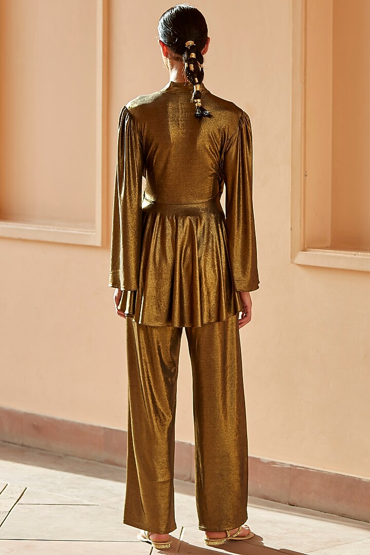 Antique Gold Lycra Top by DANIA SIDDIQUI at Pernia's Pop Up Shop