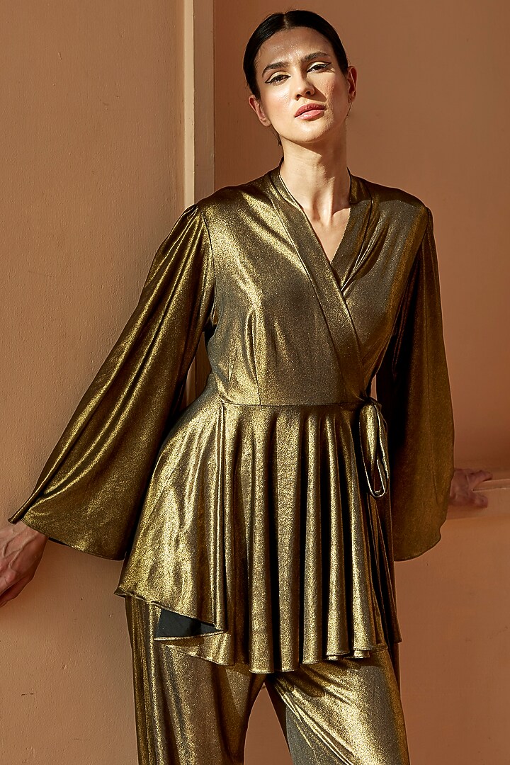 Antique Gold Lycra Top by DANIA SIDDIQUI at Pernia's Pop Up Shop