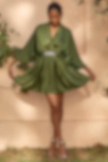Olive Green Satin Mini Dress by DANIA SIDDIQUI