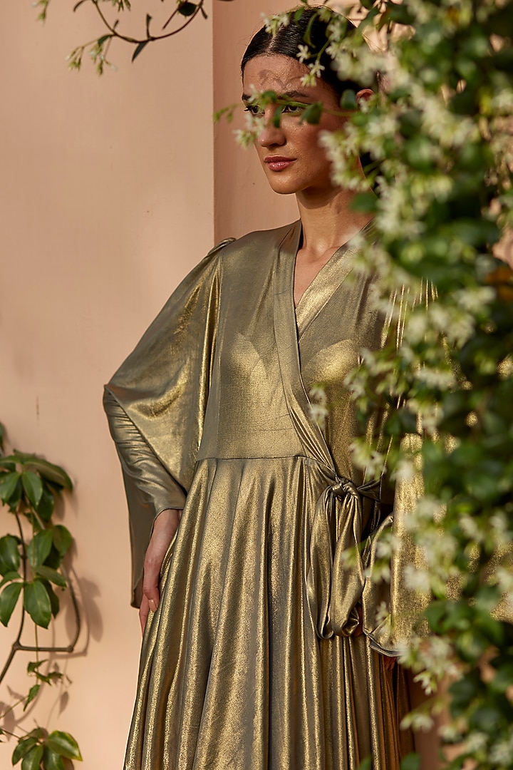 Antique Gold Mini Summer Dress In Lycra by DANIA SIDDIQUI at Pernia's Pop Up Shop