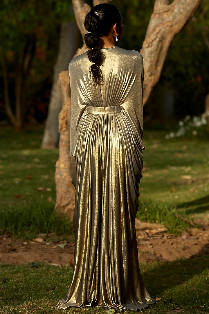 Grey & Gold Lycra Engagement Gown by DANIA SIDDIQUI at Pernia's Pop Up Shop