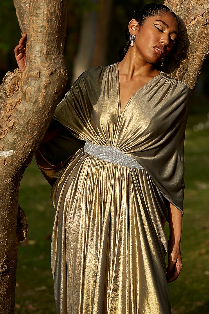 Grey & Gold Lycra Engagement Gown by DANIA SIDDIQUI at Pernia's Pop Up Shop