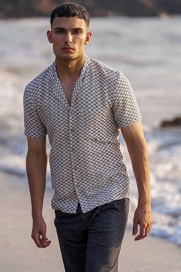 White Cotton Checkered Shirt by Dash and Dot Men