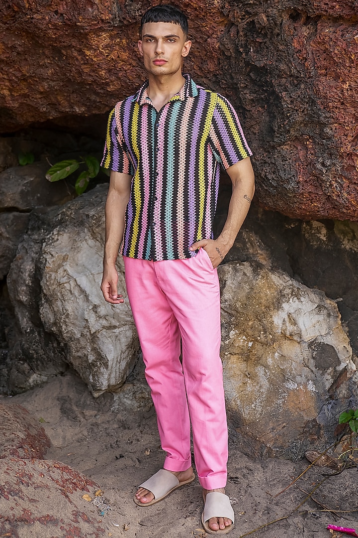 Multi-Colored Cotton Striped Shirt by Dash and Dot Men