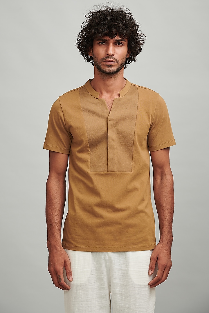Khaki Cotton T-Shirt by Dash and Dot Men
