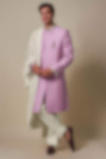 Lavender Mysore Silk Thread & Cutdana Embroidered Sherwani Set by Dapper & Dare