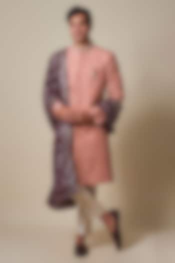 Rust Orange Mysore Silk Cutdana Embroidered Sherwani Set by Dapper & Dare