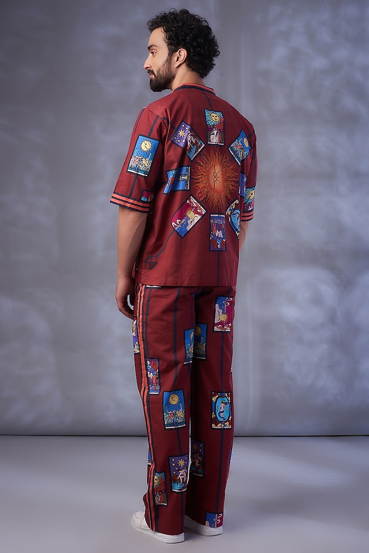 Maroon Cotton Satin Digital Printed Co-ord Set by DARK HOUR at Pernia's Pop Up Shop