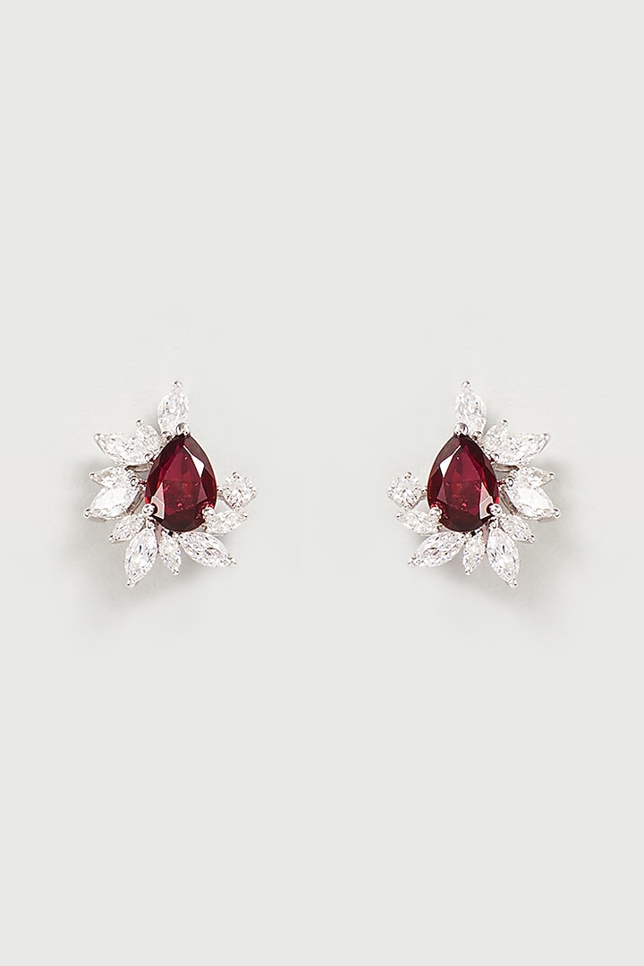 White Finish White & Red Swarovski Zirconia Earclips In Sterling Silver by Diosa Paris Jewellery at Pernia's Pop Up Shop