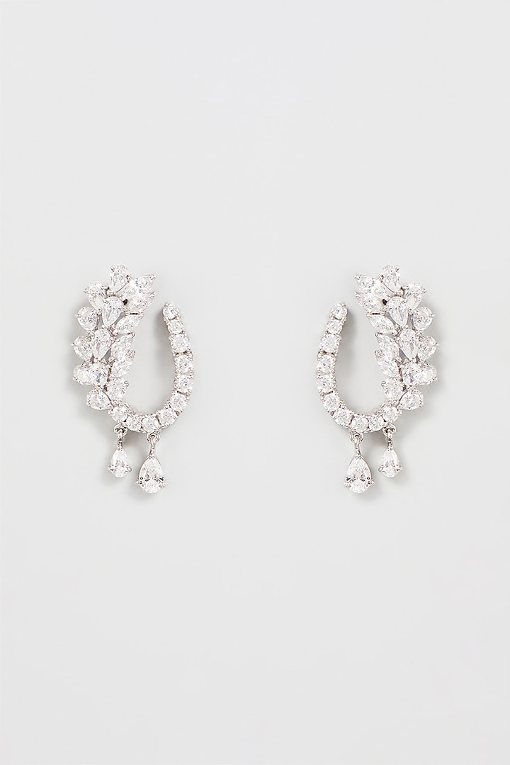 White Finish Swarovski Zirconia Dangler Earrings In Sterling Silver by Diosa Paris Jewellery at Pernia's Pop Up Shop