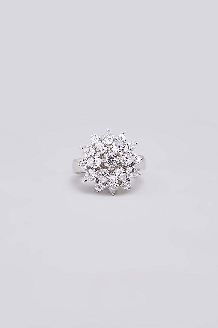 White Finish White Stone Ring In Sterling Silver by Diosa Paris Jewellery at Pernia's Pop Up Shop