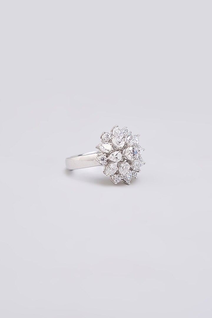 White Finish White Stone Ring In Sterling Silver by Diosa Paris Jewellery at Pernia's Pop Up Shop