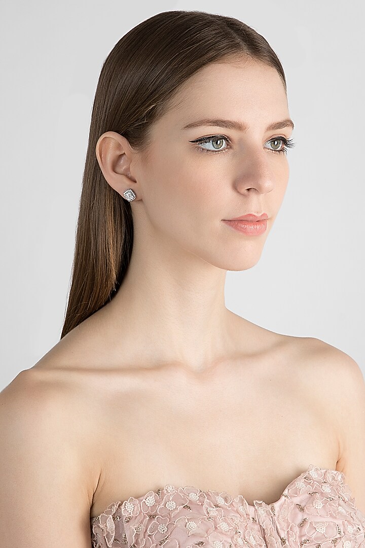 White Finish Swarovski Earrings by Diosa Paris Jewellery at Pernia's Pop Up Shop