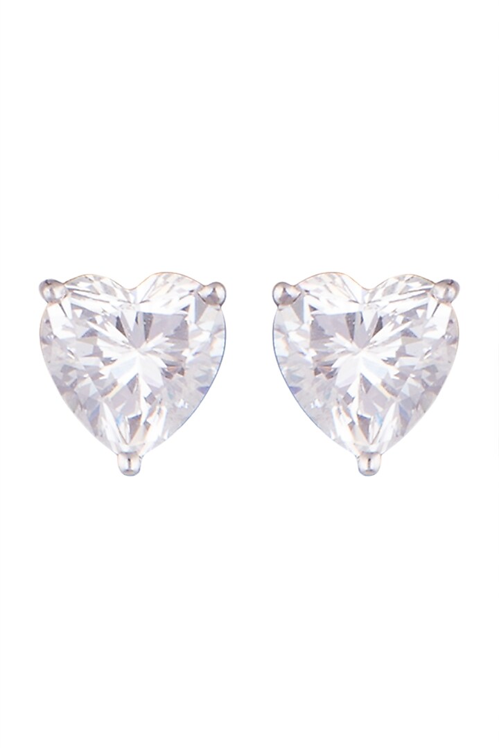 White Finish Heart Shaped Zirconia Earrings In Sterling Silver by Diosa Paris Jewellery at Pernia's Pop Up Shop