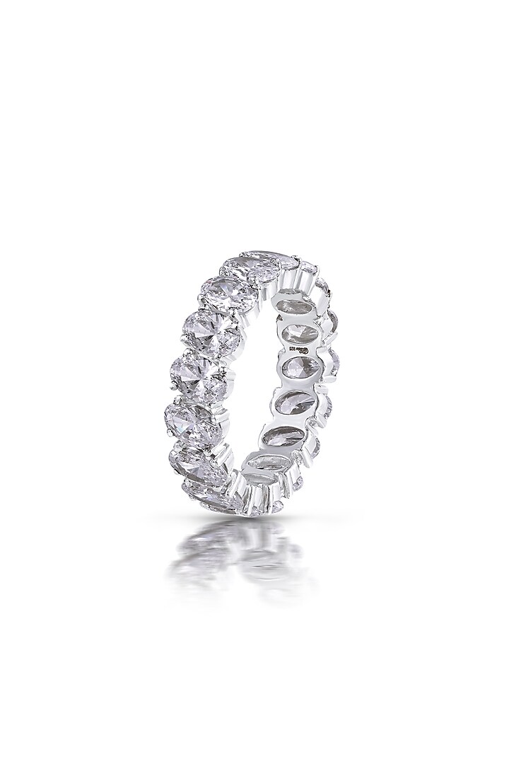 White Rhodium Finish Oval Swarovski Zirconia Ring In Sterling Silver by Diosa Paris Jewellery at Pernia's Pop Up Shop