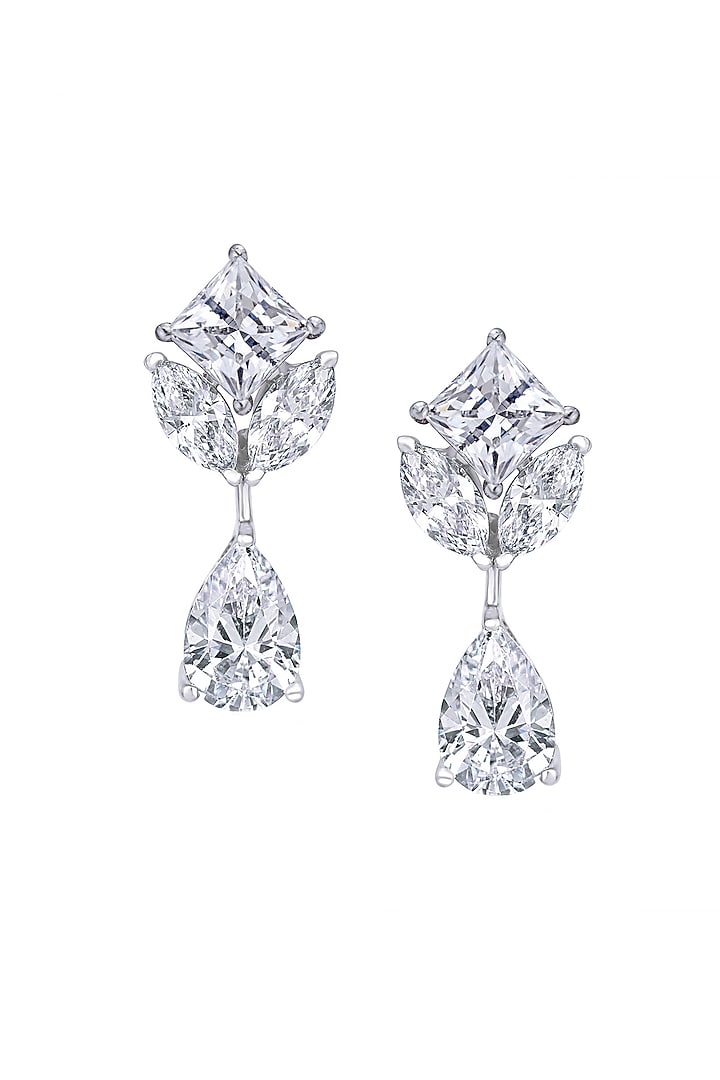 White Finish Mix-Cut Swarovski Zirconia Dangler Earrings In Sterling Silver by Diosa Paris Jewellery at Pernia's Pop Up Shop