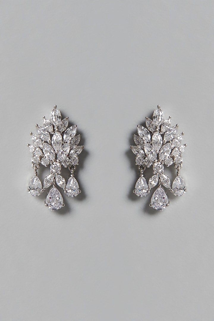 White Finish Swarovski Zirconia Dangler Earrings In Sterling Silver by Diosa Paris Jewellery at Pernia's Pop Up Shop
