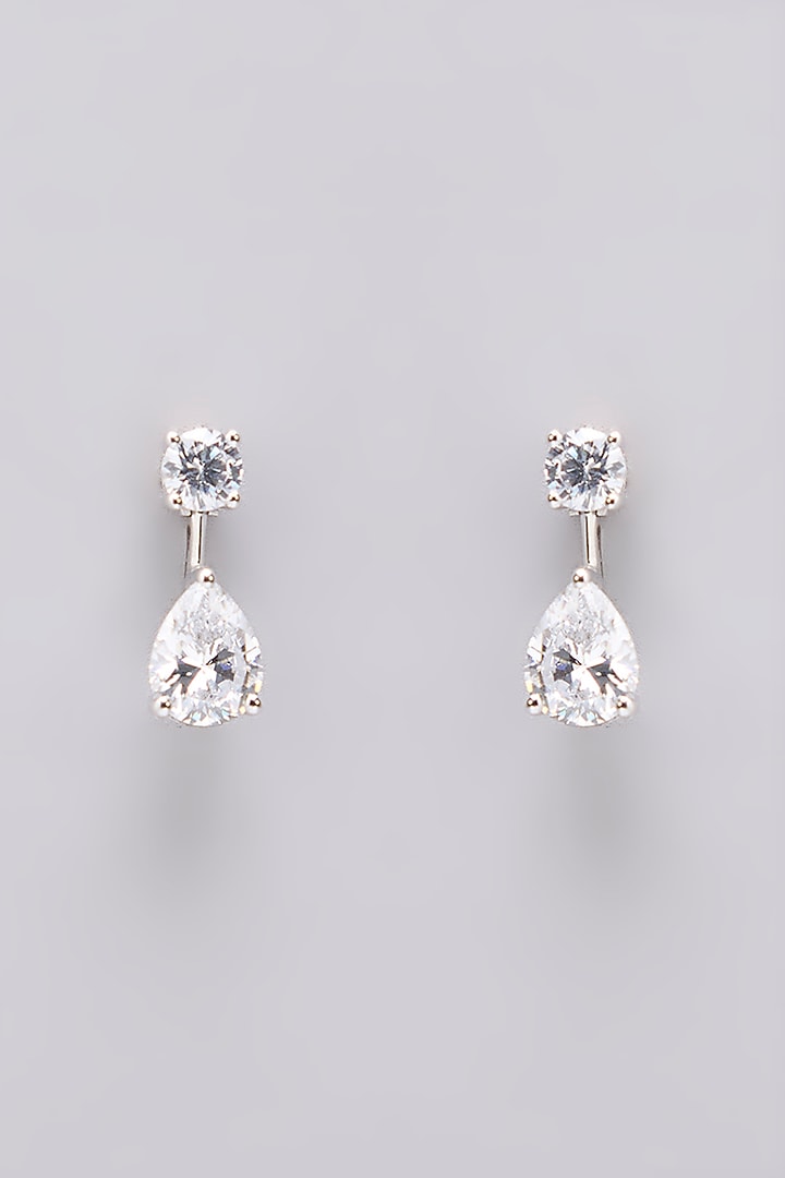 White Finish White Stone Stud Earrings In Sterling Silver by Diosa Paris Jewellery at Pernia's Pop Up Shop