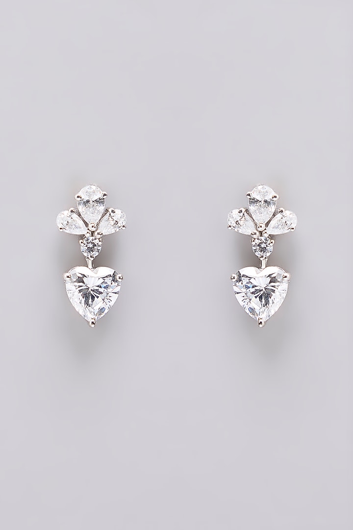 White Finish White Stone Dangler Earrings In Sterling Silver by Diosa Paris Jewellery at Pernia's Pop Up Shop