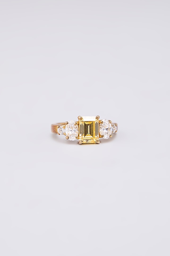 White Finish Yellow & White Stone Ring In Sterling Silver by Diosa Paris Jewellery at Pernia's Pop Up Shop