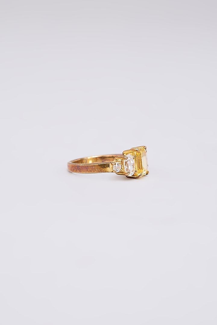 White Finish Yellow & White Stone Ring In Sterling Silver by Diosa Paris Jewellery at Pernia's Pop Up Shop