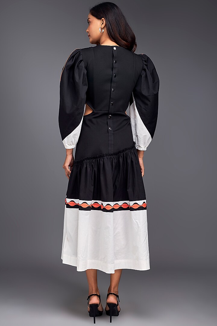 Black & White Cotton Color-Block Midi Summer Dress by Deepika Arora at Pernia's Pop Up Shop