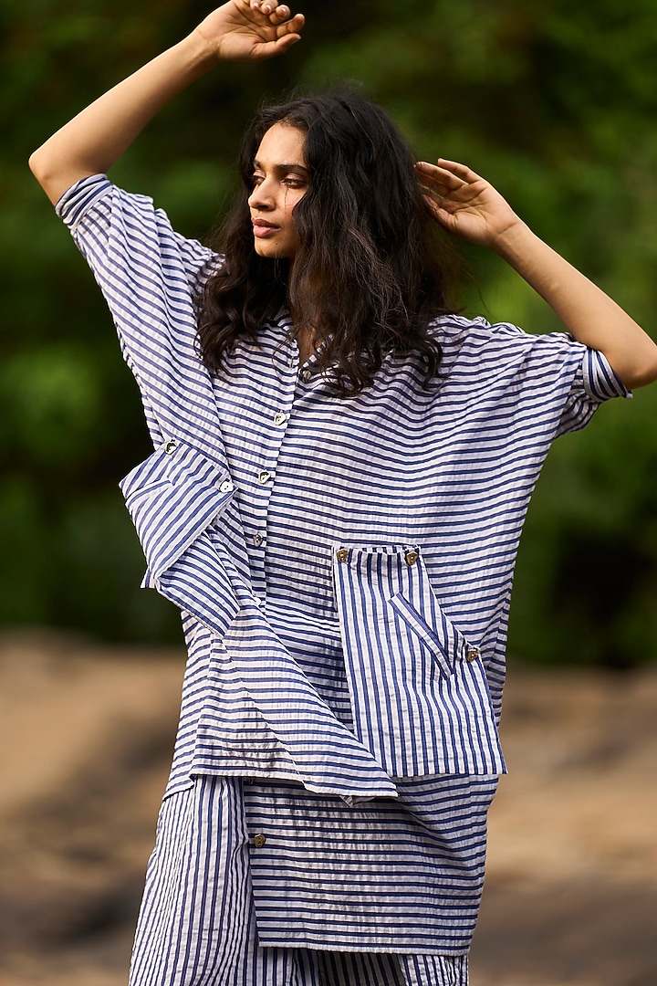 Multi-Colored Rayon & Nylon Striped Co-Ord Set by Dash and Dot at Pernia's Pop Up Shop
