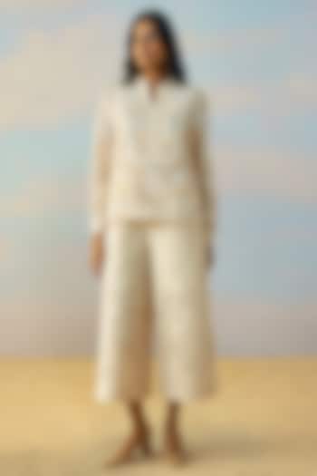 Pearlescent Ivory Linen Wide-Leg Pants by Dash and Dot at Pernia's Pop Up Shop