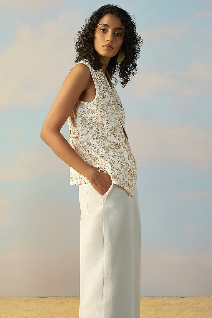 Champagne & Ivory Viscose Waistcoat by Dash and Dot at Pernia's Pop Up Shop