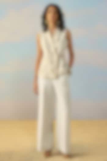 Ivory Viscose & Linen Straight Pants by Dash and Dot at Pernia's Pop Up Shop